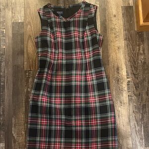 Pendleton Black and Red and Green Plaid Midi Shift Dress. Vintage
